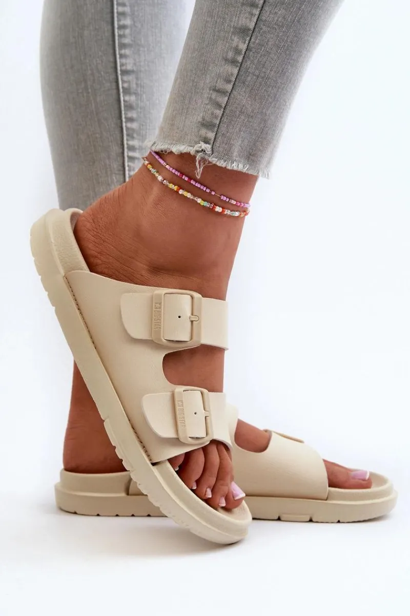 Klapki Damskie Big Star|Klapki Basenowe>Big Star Shoes Lekkie Piankowe Klapki Damskie Z Klamrami Big Star NN274A752 Beżowe Beżowy