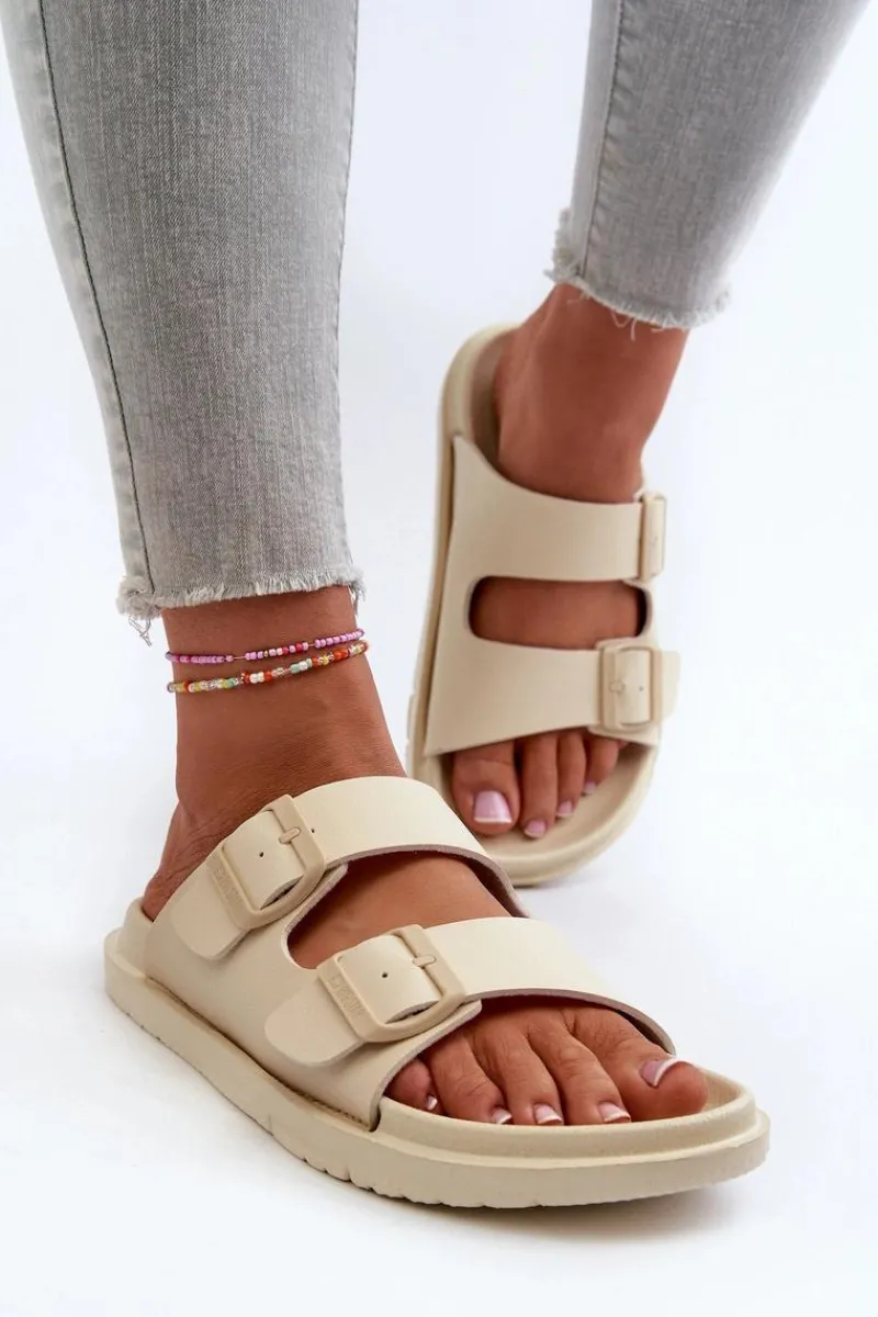 Klapki Damskie Big Star|Klapki Basenowe>Big Star Shoes Lekkie Piankowe Klapki Damskie Z Klamrami Big Star NN274A752 Beżowe Beżowy