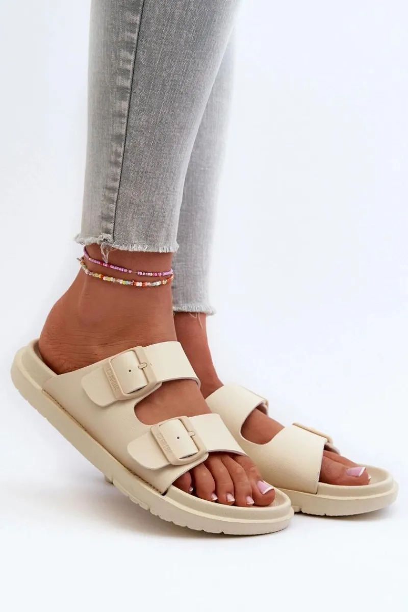 Klapki Damskie Big Star|Klapki Basenowe>Big Star Shoes Lekkie Piankowe Klapki Damskie Z Klamrami Big Star NN274A752 Beżowe Beżowy