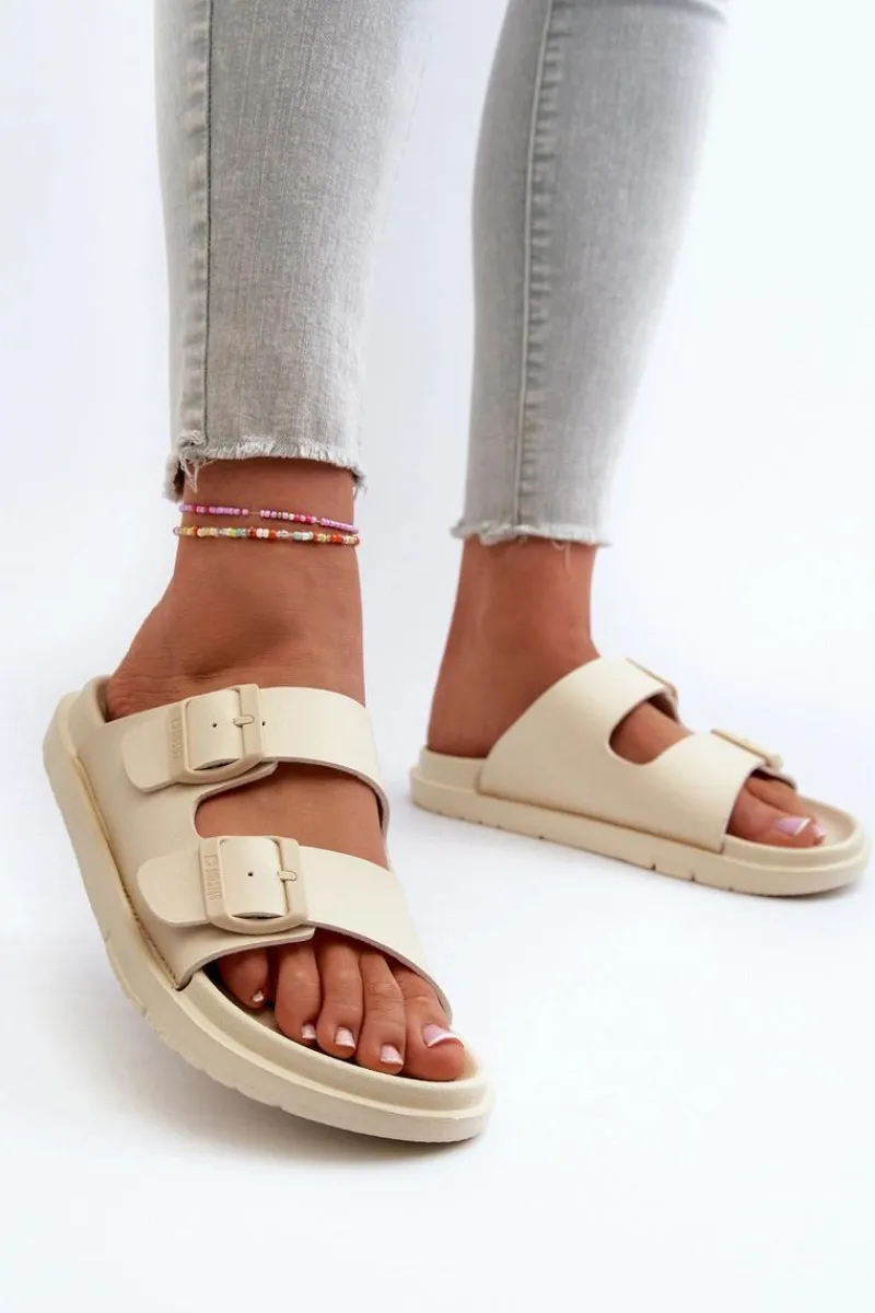 Klapki Damskie Big Star|Klapki Basenowe>Big Star Shoes Lekkie Piankowe Klapki Damskie Z Klamrami Big Star NN274A752 Beżowe Beżowy