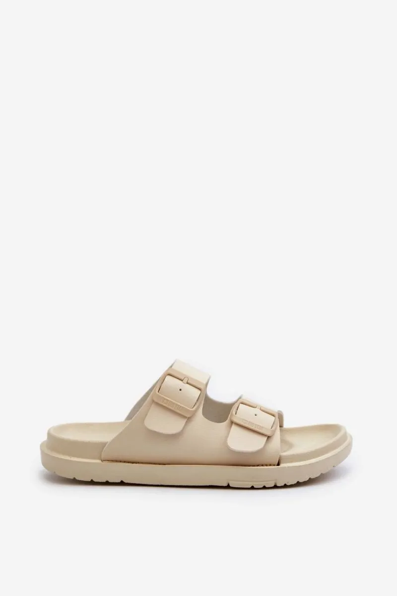 Klapki Damskie Big Star|Klapki Basenowe>Big Star Shoes Lekkie Piankowe Klapki Damskie Z Klamrami Big Star NN274A752 Beżowe Beżowy