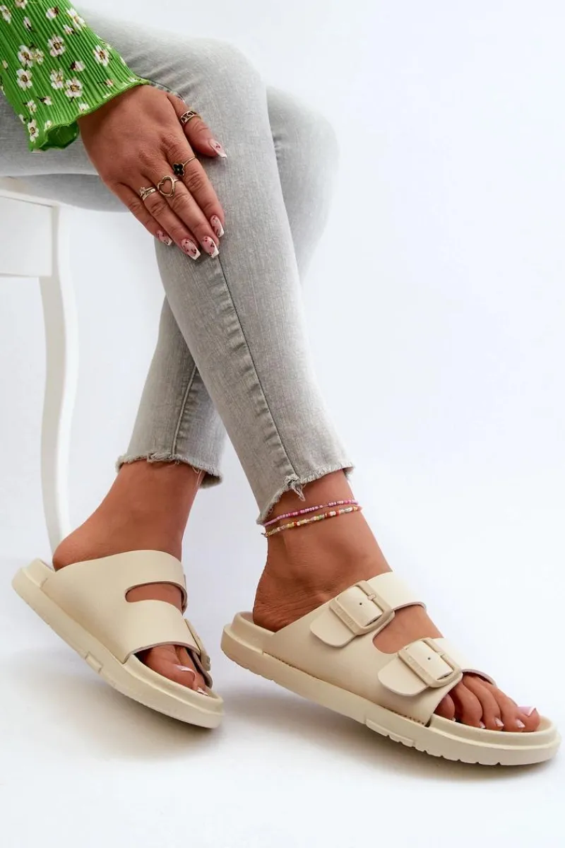 Klapki Damskie Big Star|Klapki Basenowe>Big Star Shoes Lekkie Piankowe Klapki Damskie Z Klamrami Big Star NN274A752 Beżowe Beżowy