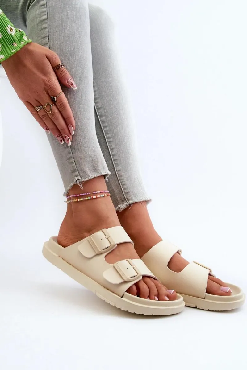 Klapki Damskie Big Star|Klapki Basenowe>Big Star Shoes Lekkie Piankowe Klapki Damskie Z Klamrami Big Star NN274A752 Beżowe Beżowy