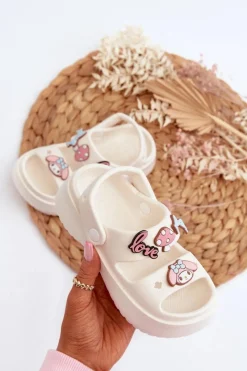 Outlet Lekkie Piankowe Klapki Dziecięce Z Ozdobami Białe Ifrana Dzieci Chłopięce|Dziewczęce