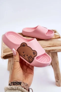 Lekkie Piankowe Klapki Z Misiem Różowe Todi Dzieci Chłopięce|Dziewczęce