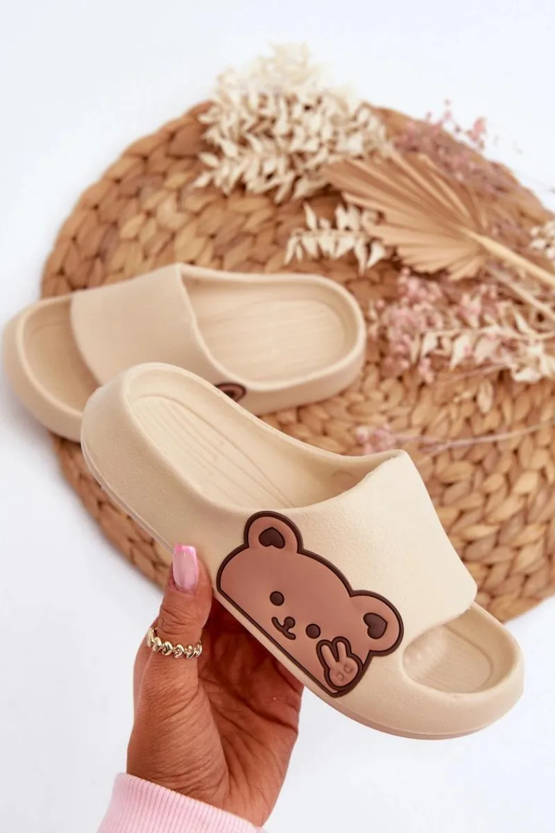 Chłopięce|Dziewczęce>Boto Lekkie Piankowe Klapki Z Misiem Beżowe Relif