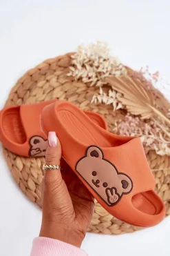 Best Boto Lekkie Piankowe Klapki Z Misiem Pomarańczowe Relif