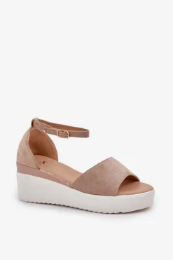 Sandały Na Obcasie|Sandały Na Koturnie></noscript>Boto Lekkie Sandały Na Platformie I Delikatnym Koturnie Ciemnobeżowe Gillifia