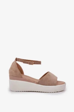 Sandały Na Obcasie|Sandały Na Koturnie></noscript>Boto Lekkie Sandały Na Platformie I Delikatnym Koturnie Ciemnobeżowe Gillifia