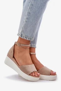 Sandały Na Obcasie|Sandały Na Koturnie></noscript>Boto Lekkie Sandały Na Platformie I Delikatnym Koturnie Ciemnobeżowe Gillifia
