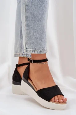 Sandały Na Obcasie|Sandały Na Koturnie>Boto Lekkie Sandały Na Platformie I Delikatnym Koturnie Czarne Gillifia Czarny