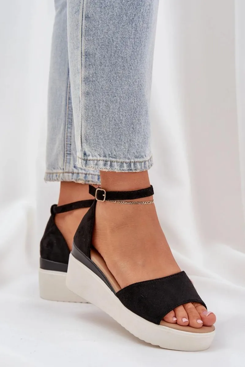 Sandały Na Obcasie|Sandały Na Koturnie>Boto Lekkie Sandały Na Platformie I Delikatnym Koturnie Czarne Gillifia Czarny