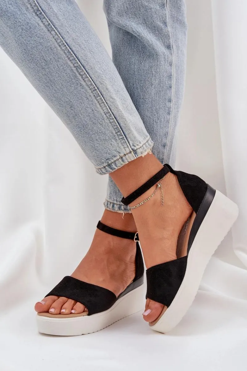 Sandały Na Obcasie|Sandały Na Koturnie>Boto Lekkie Sandały Na Platformie I Delikatnym Koturnie Czarne Gillifia Czarny