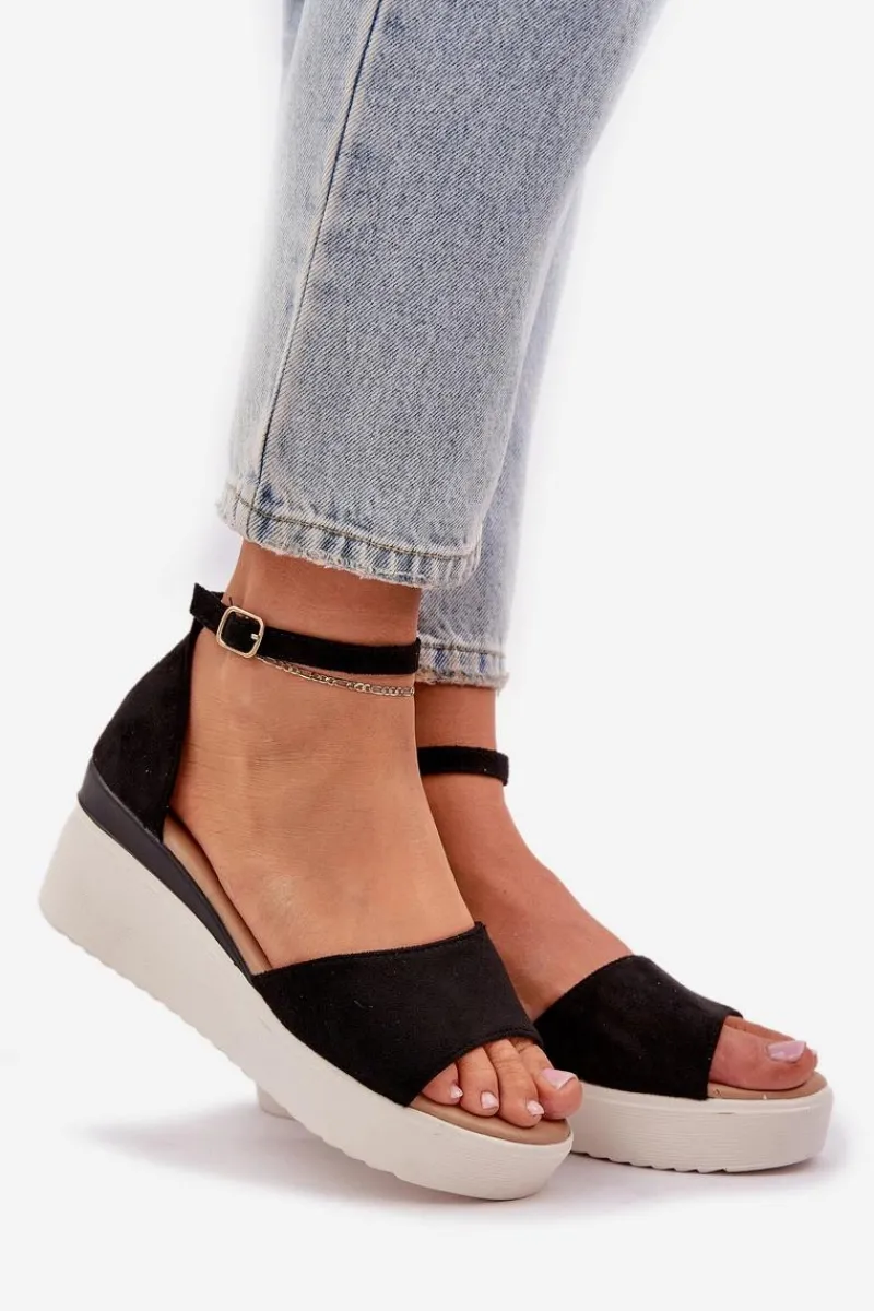 Sandały Na Obcasie|Sandały Na Koturnie>Boto Lekkie Sandały Na Platformie I Delikatnym Koturnie Czarne Gillifia Czarny