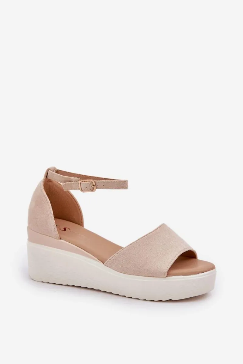 Boto Lekkie Sandały Na Platformie I Delikatnym Koturnie Jasnobeżowe Gillifia Beżowy