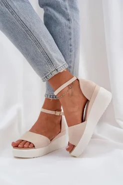 Boto Lekkie Sandały Na Platformie I Delikatnym Koturnie Jasnobeżowe Gillifia Beżowy