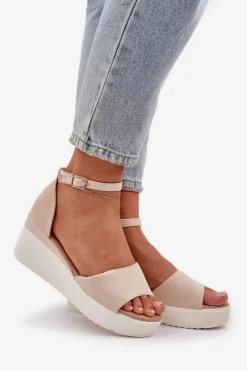 Boto Lekkie Sandały Na Platformie I Delikatnym Koturnie Jasnobeżowe Gillifia Beżowy