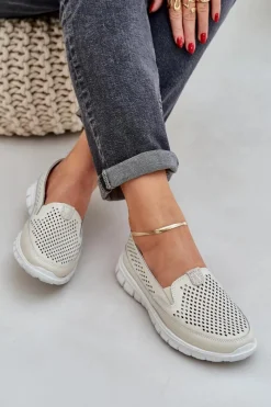 Hot Lekkie Skórzane Ażurowe Mokasyny Damskie Na Platformie Beżowe Tanelora Damskie Loafersy Damskie|Mokasyny Damskie Skórzane