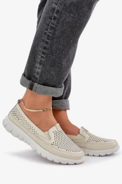 Hot Lekkie Skórzane Ażurowe Mokasyny Damskie Na Platformie Beżowe Tanelora Damskie Loafersy Damskie|Mokasyny Damskie Skórzane