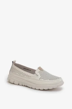 Loafersy Damskie|Mokasyny Damskie Skórzane></noscript>Evento Lekkie Skórzane Ażurowe Mokasyny Damskie Na Platformie Białe Tanelora