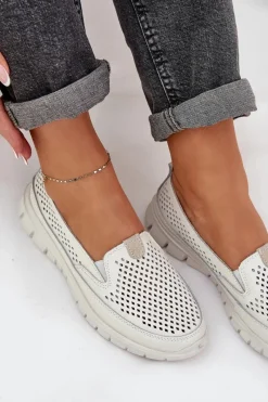 Loafersy Damskie|Mokasyny Damskie Skórzane></noscript>Evento Lekkie Skórzane Ażurowe Mokasyny Damskie Na Platformie Białe Tanelora