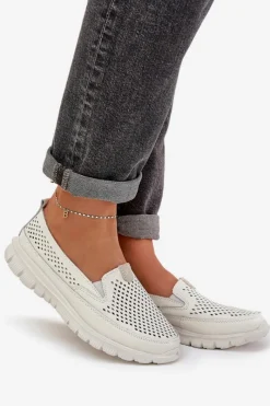 Loafersy Damskie|Mokasyny Damskie Skórzane></noscript>Evento Lekkie Skórzane Ażurowe Mokasyny Damskie Na Platformie Białe Tanelora