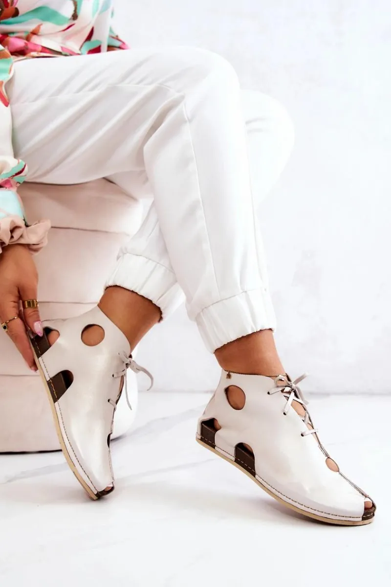 Sandały Płaskie|Botki Wiosenne>Maciejka Lekkie Skórzane Botki 03426-25 Jasny Beż