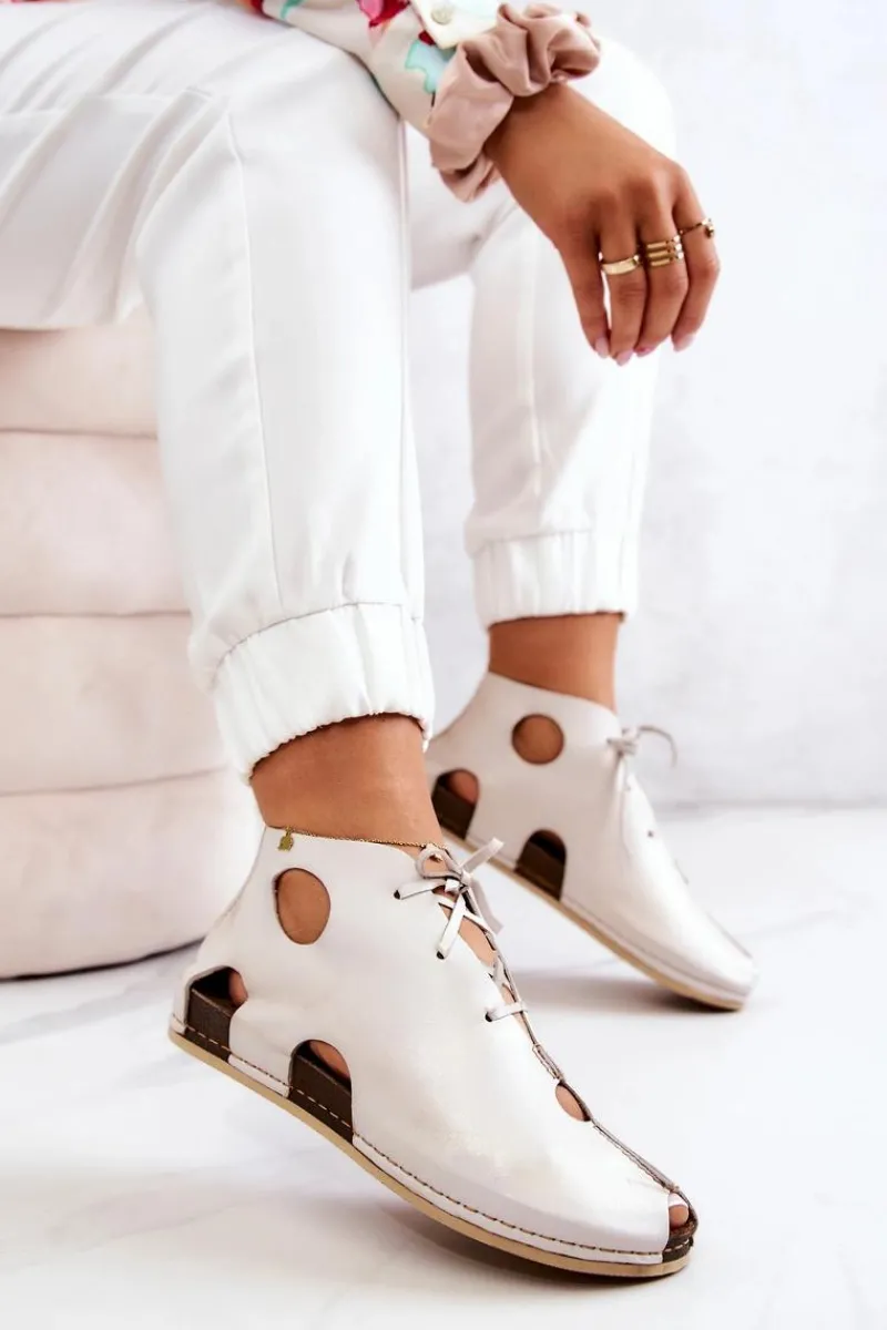 Sandały Płaskie|Botki Wiosenne>Maciejka Lekkie Skórzane Botki 03426-25 Jasny Beż