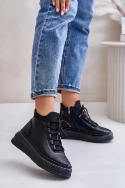Buty Sportowe Na Platformie>Artiker Lekkie Skórzane Buty Sportowe Na Platformie 55C1041 Czarne Czarny