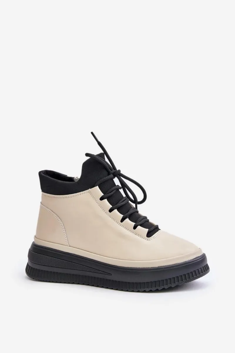 Online Lekkie Skórzane Buty Sportowe Na Platformie 55C0554 Beżowe Damskie Buty Sportowe Na Platformie