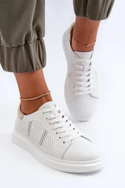 Damskie buty S.Barski Lekkie Skórzane Trampki Damskie Białe S.Barski LR760