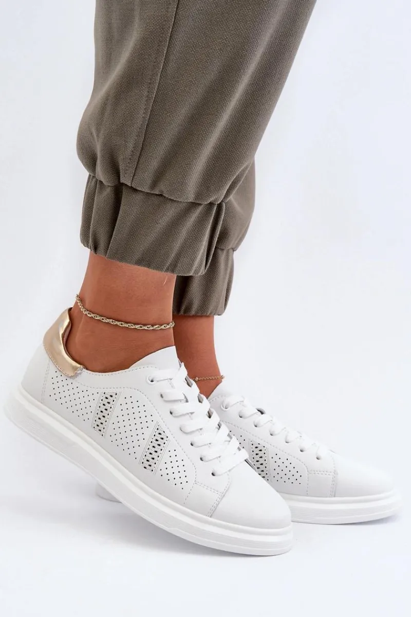 Damskie buty S.Barski Lekkie Skórzane Trampki Damskie Białe S.Barski LR760