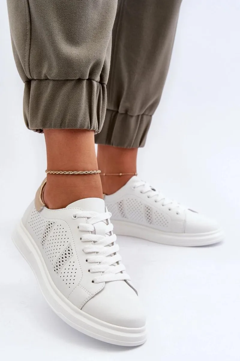 Damskie buty S.Barski Lekkie Skórzane Trampki Damskie Białe S.Barski LR760