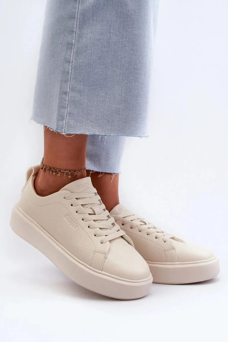 Clearance Lekkie Sneakersy Damskie Big Star NN274321 Memory Foam System Beżowe Damskie Buty Sportowe Na Platformie|Buty Sportowe Big Star