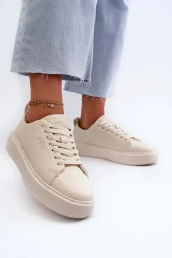 Clearance Lekkie Sneakersy Damskie Big Star NN274321 Memory Foam System Beżowe Damskie Buty Sportowe Na Platformie|Buty Sportowe Big Star