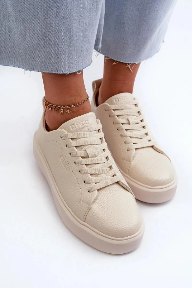 Clearance Lekkie Sneakersy Damskie Big Star NN274321 Memory Foam System Beżowe Damskie Buty Sportowe Na Platformie|Buty Sportowe Big Star