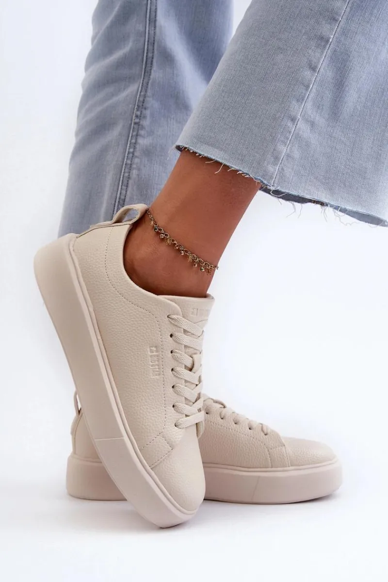 Clearance Lekkie Sneakersy Damskie Big Star NN274321 Memory Foam System Beżowe Damskie Buty Sportowe Na Platformie|Buty Sportowe Big Star