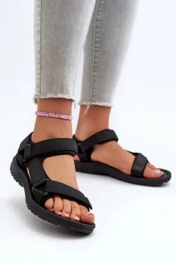 New Lekkie Sportowe Sandały Damskie Czarne Lumeria Damskie Sandały Płaskie