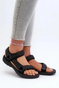 New Lekkie Sportowe Sandały Damskie Czarne Lumeria Damskie Sandały Płaskie