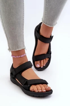 New Lekkie Sportowe Sandały Damskie Czarne Lumeria Damskie Sandały Płaskie