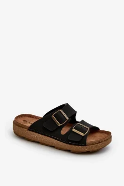 Sale INBLU Lekkie Wygodne Klapki Męskie Z Klamrami MT000016 Czarne Czarny