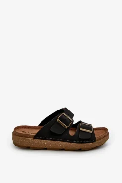 Sale INBLU Lekkie Wygodne Klapki Męskie Z Klamrami MT000016 Czarne Czarny