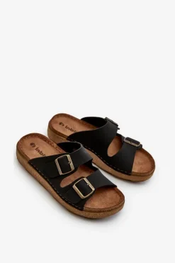 Sale INBLU Lekkie Wygodne Klapki Męskie Z Klamrami MT000016 Czarne Czarny