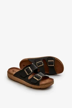 Sale INBLU Lekkie Wygodne Klapki Męskie Z Klamrami MT000016 Czarne Czarny