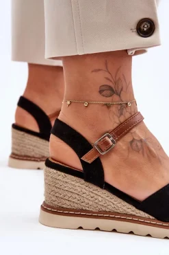 Clearance Lekkie Zamszowe Sandały Na Koturnie Czarne Celine Damskie Sandały Na Koturnie