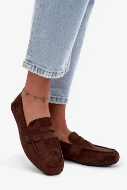 New Loafersy Mokasyny Damskie Płaskie Ciemnobrązowe Roseline Damskie Loafersy Damskie|Mokasyny Damskie Zamszowe