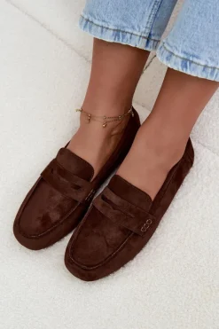 New Loafersy Mokasyny Damskie Płaskie Ciemnobrązowe Roseline Damskie Loafersy Damskie|Mokasyny Damskie Zamszowe