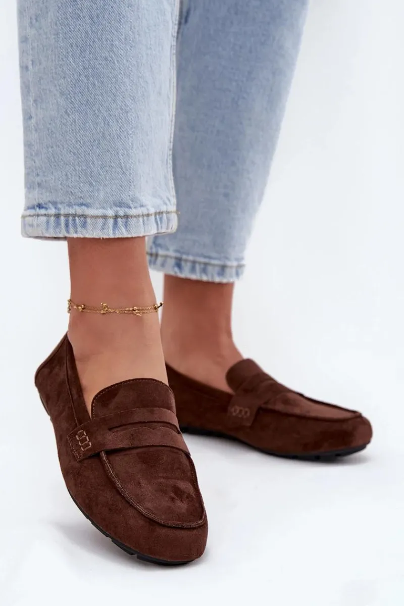 New Loafersy Mokasyny Damskie Płaskie Ciemnobrązowe Roseline Damskie Loafersy Damskie|Mokasyny Damskie Zamszowe