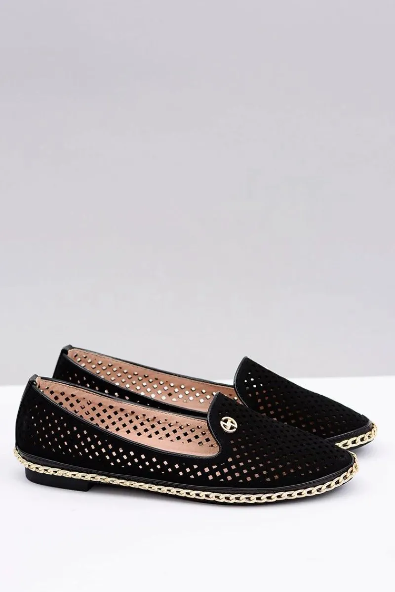 Sale Lu Boo | Czarne Ażurowe Balerinki Lordsy Stylish Damskie Baleriny Klasyczne