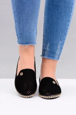 Sale Lu Boo | Czarne Ażurowe Balerinki Lordsy Stylish Damskie Baleriny Klasyczne